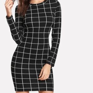 Black and White Grid Pattern Short Dress Size S